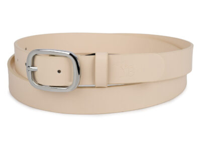 Elegancki, jasnobeżowy (ecru) pasek damski skórzany do spodni polskiej marki Beltimore 110 cm - obrazek 5