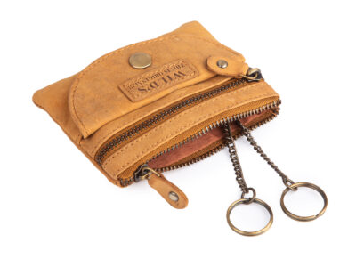 Etui na klucze skórzane w stylu vintage piaskowy beż - obrazek 2