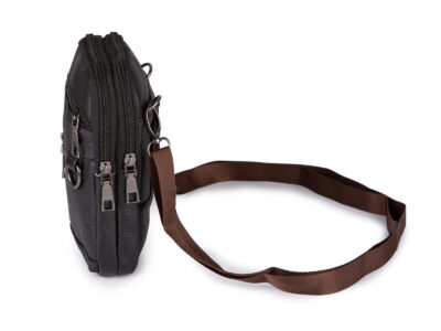 Mała skórzana saszetka na szyję czarna na dokumenty 2-komorowa - obrazek 3