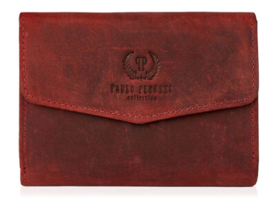Średniej wielkości czerwony portfel damski z surowej skóry naturalnej w stylu vintage Paolo Peruzzi