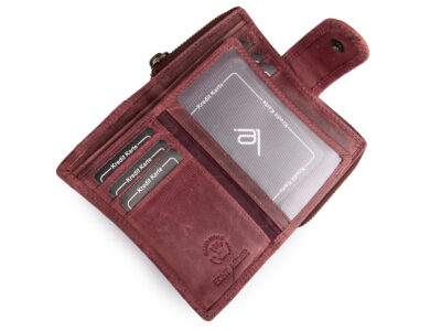 Ręcznie szyty portfel damski w kwiaty vintage skórzany bordowy RFID - obrazek 5