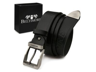 Pasek męski skórzany do spodni typu jeans czarny z klasyczną klamrą Beltimore 125 cm