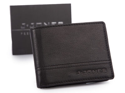 Zgrabny, czarny portfel męski z miękkiej skóry naturalnej J Jones RFID - obrazek 1