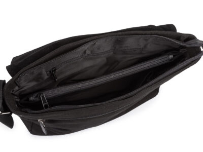 Duża czarna torba męska na ramię z canvasu i skóry naturalnej z klapą Sergej - obrazek 7