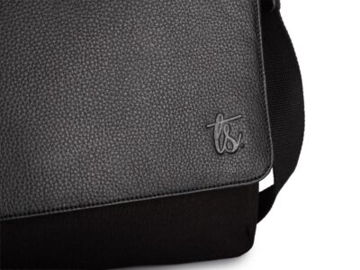 Duża czarna torba męska na ramię z canvasu i skóry naturalnej z klapą Sergej - obrazek 11