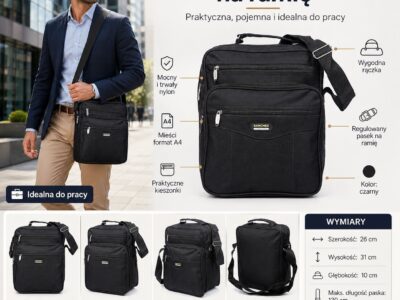 Duża pionowa torba męska na ramię A4 robocza SANCHEZ - obrazek 11