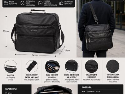 Solidna duża torba męska do pracy czarna Bag Street - obrazek 13