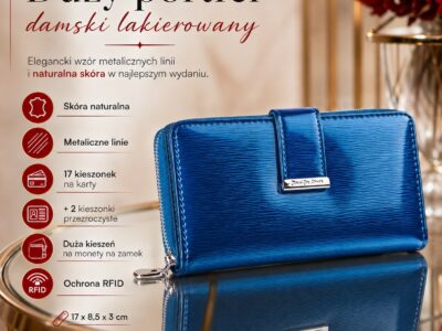 Portfel damski lakierowany w metaliczne linie niebieski Jennifer Jones - obrazek 9