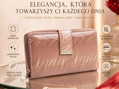 Portfel damski skórzany beżowy w piórka RFID Jennifer Jones - obrazek 7