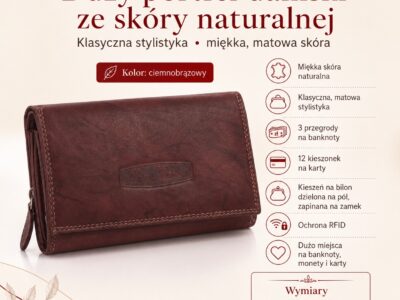 Money Maker Duży portfel damski skórzany ciemnobrązowy - obrazek 10