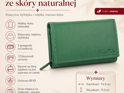 Duzy skórzany portfel damski zielony Money Maker z ochroną RFID - obrazek 8