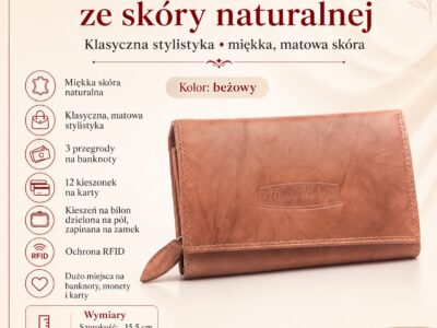 Money Maker Duży portfel damski skórzany beżowy RFID - obrazek 8