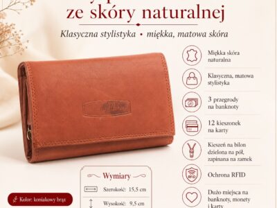 Money Maker Duży portfel damski skórzany jasny brąz - obrazek 9