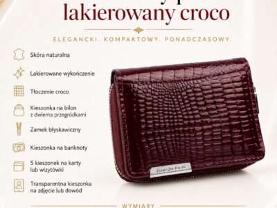 Mały bordowy portfel damski lakierowany Jennifer Jones - obrazek 7