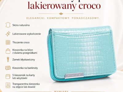 Mały portfel damski lakierowany jasny turkus Jennifer Jones - obrazek 6