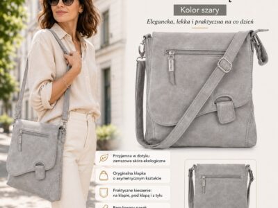 Torebka damska na ramię listonoszka z asymetryczną klapką szara Bag Street - obrazek 7