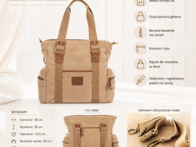 Duża materiałowa shopperka damska brązowa Harold's - obrazek 10