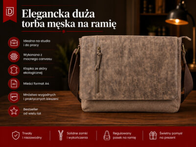 Torba męska studencka brązowa mieszcząca format A4 - J Jones - obrazek 16