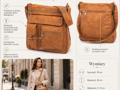 Poszerzana beżowa torba damska z dużą ilością kieszonek Jennifer Jones - obrazek 9