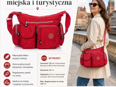 Torebka damska z kreszu turystyczna Bag Street czerwona - obrazek 7