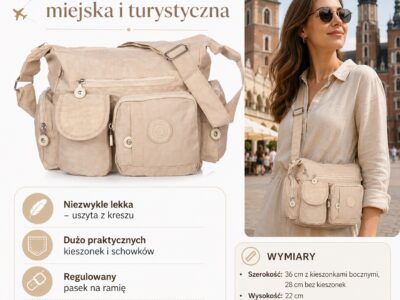 Lekka jasnobeżowa torebka materiałowa na ramię Bag Street - obrazek 8