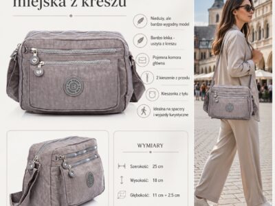 Nieduża lekka torebka damska szara Bag Street - obrazek 9