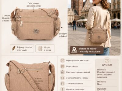 Duża lekka torba materiałowa Bag Street beżowa - obrazek 9