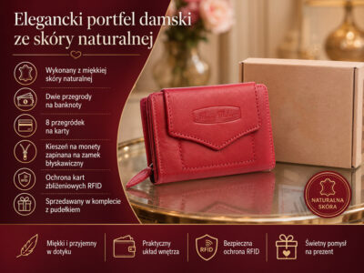 Portfel damski czerwony Money Maker miękka skóra naturalna - obrazek 7