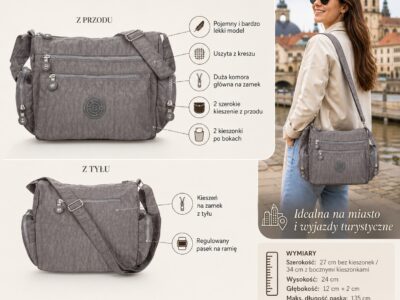 Duża lekka torba materiałowa Bag Street szara - obrazek 10
