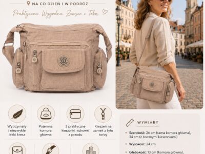 Beżowa lekka torba turystyczna z kreszu Bag Street - obrazek 7