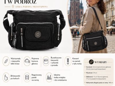 Czarna lekka torba turystyczna z kreszu Bag Street - obrazek 8