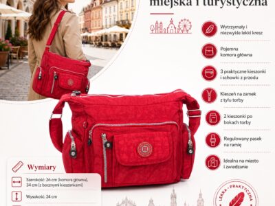 Czerwona lekka torba turystyczna z kreszu Bag Street - obrazek 8