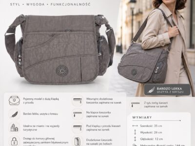 Torebka damska szara bardzo lekka wykonana z kreszu Bag Street - obrazek 10