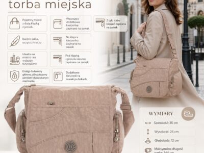 Torebka damska beżowa bardzo lekka wykonana z kreszu Bag Street - obrazek 8