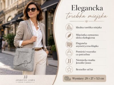 Torebka damska na ramię listonoszka z asymetryczną klapką szara Bag Street - obrazek 6