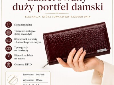 Burgundowy portfel damski lakierowany duży Jennifer Jones RFID - obrazek 7
