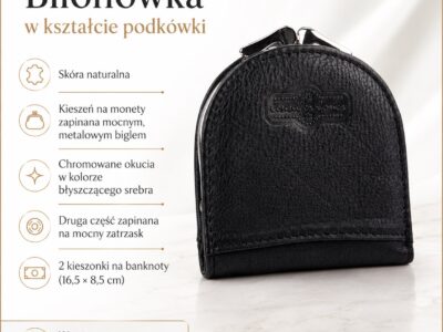 Czarny portfel skórzany typu bilonówka "podkówka" Jennifer Jones - obrazek 7