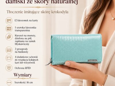 Duży lakierowany portfel damski turkusowy RFID Jennifer Jones - obrazek 6