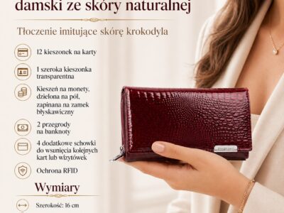 Ciemno czerwony czereśniowy portfel damski lakierowany RFID Jennifer Jones - obrazek 8