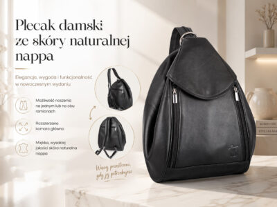 Plecak damski miejski skórzany nappa na jedno ramię poszerzany Sergej Axis - obrazek 16