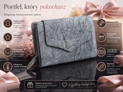 Portfel damski skórzany - brudny szary - Money Maker - obrazek 7