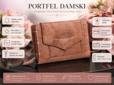 Portfel damski z miękkiej skóry naturalnej jasnobrązowy Money Maker - obrazek 7