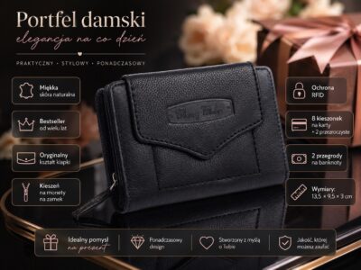 Portfel damski w kolorze czarnym z miękkiej skóry naturalnej - obrazek 7