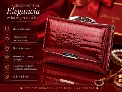 Lakierowany czerwony skórzany portfel damski na bigiel - Jennifer Jones - obrazek 10