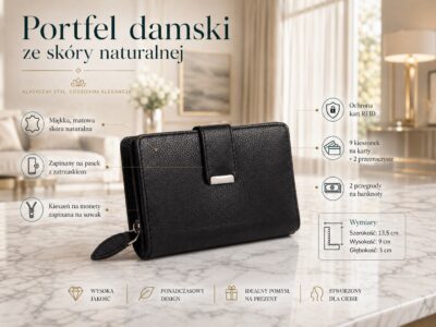 Portfel damski skóra naturalna czarny Money Maker - obrazek 9