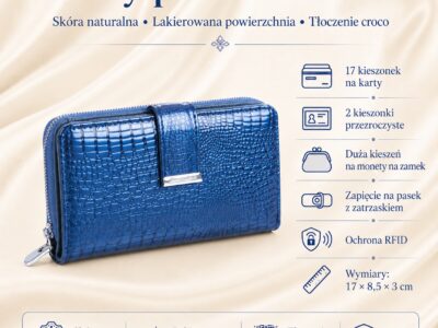 Duży portfel damski niebieski lakierowany Jennifer Jones - obrazek 10