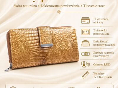 Portfel damski skórzany złoty RFID Jennifer Jones - obrazek 8