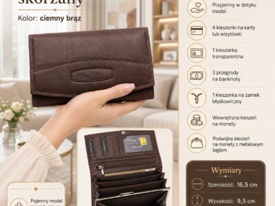 Elegancki ciemno-brązowy portfel damski skórzany Money Maker - obrazek 7