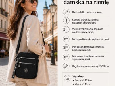 Mała lekka torebka damska wykonana z kreszu w kolorze czarnym - obrazek 8