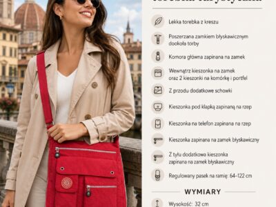 Materiałowa lekka torebka Bag Street z zamkami do poszerzania czerwona - obrazek 9